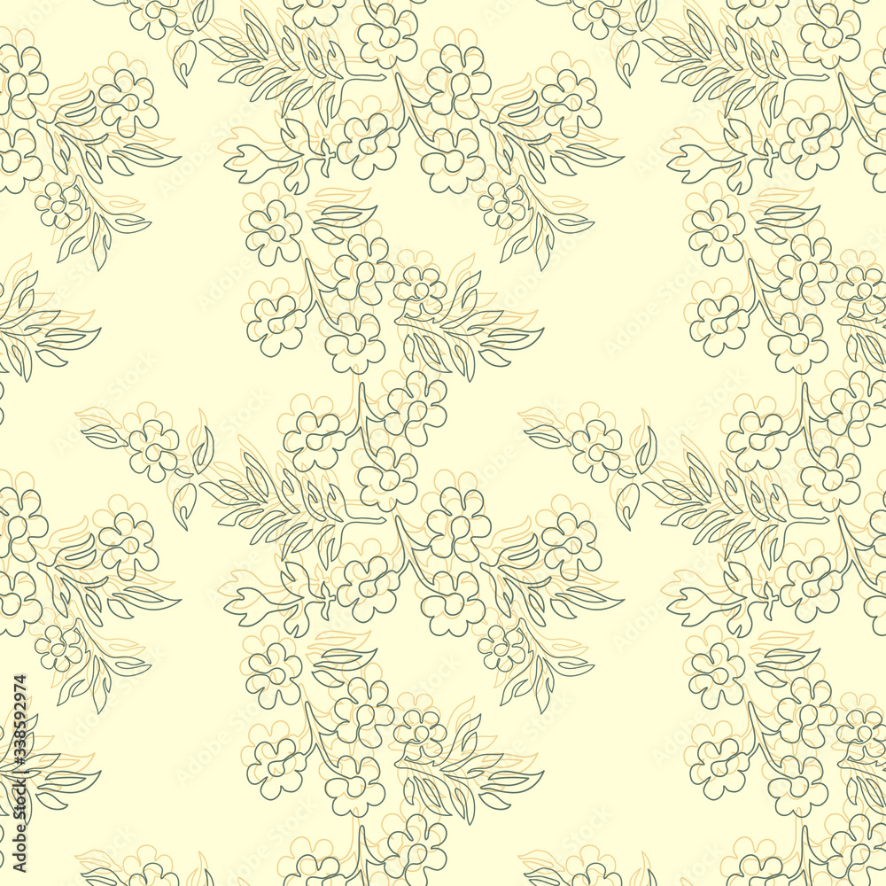 Seamless floral pattern. Sukura branch, Baroque beige and gray background. Vector Wallpaper
