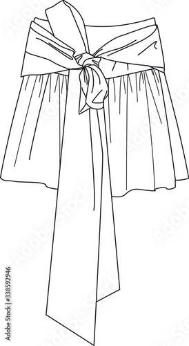 SKIRT, Fashion Flat Sketch, apparel template.BOW DETAIL ruffled skirt