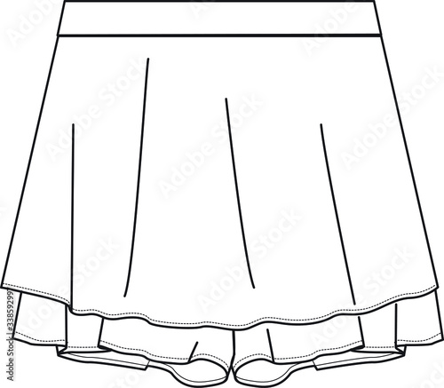 Bermuda skort, Fashion Flat Sketch, apparel template. short skirt