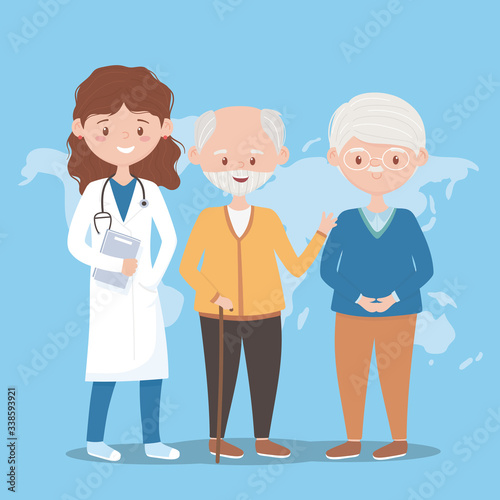 female doctor and grandfathers world, doctors and elderly people