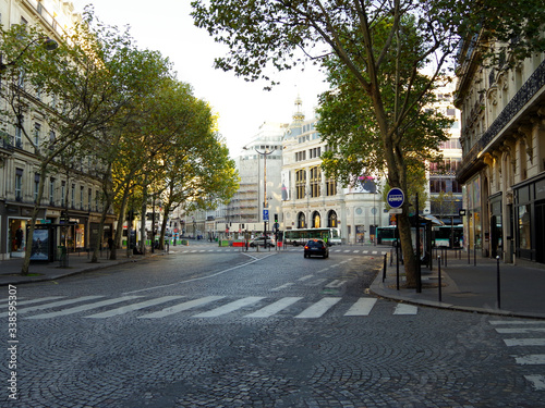 on a city street in Paris, France, deserted, no tourists, self-isolation, quarantine