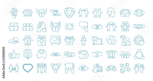 happy friendship day celebration love relationship support team icons set line style
