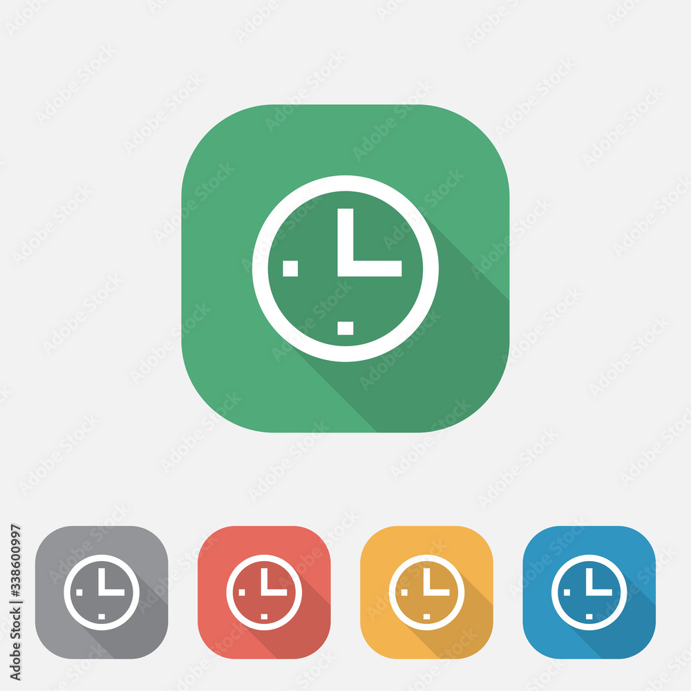 Clock icon in flat style, colorful square time icon, time Icon with Side Shadow, icon flat design for apps and website, Vector illustration, eps10 Clock icon in flat style, colorful square time icon, time Icon with Side Shadow, icon flat design for apps and website, Vector illustration, eps10