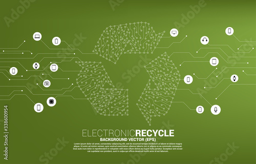 Recycle icon from dot connect line circuit board style. background for take care and save the environment.