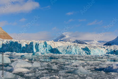 Landscape with glacier in Svalbard at summer time. Sunny weather. © Alexey Seafarer