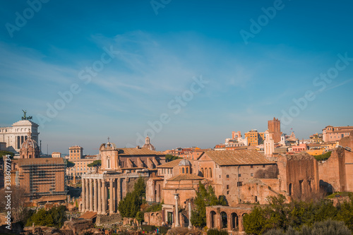 ROME, LAZIO / ITALY - JANUARY 02 2020: Rome forum view before COVID-19