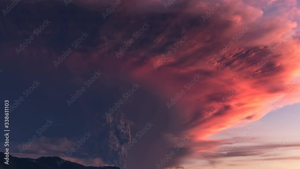 Pyroplastic clouds fly out of a volcano during a major eruption Pyroplastic clouds fly out of a volcano during a major eruption