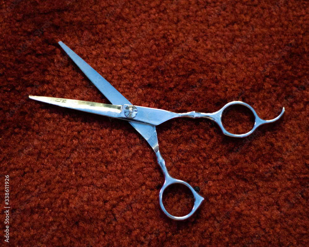 Obraz premium scissors and comb on red background