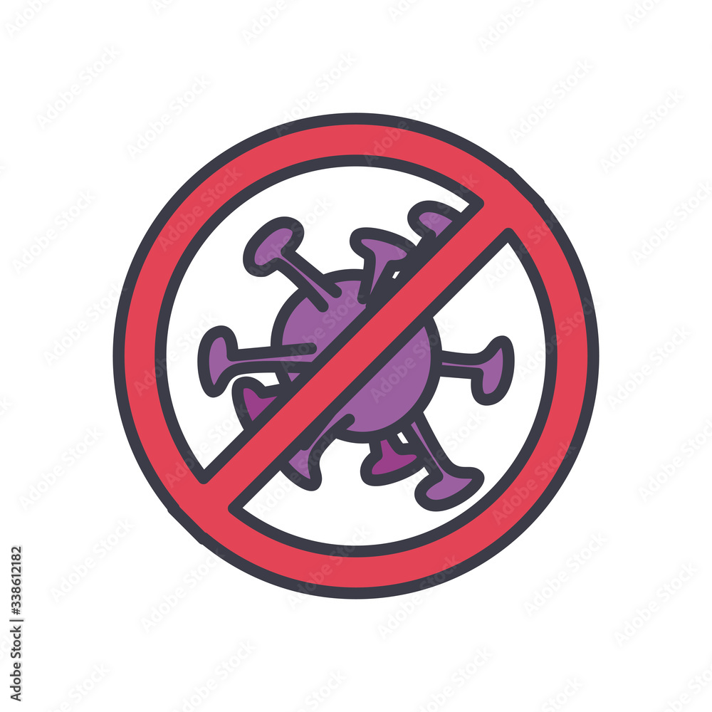 forbidden sign with covid 19 symbol icon, flat style forbidden sign with covid 19 symbol icon, flat style