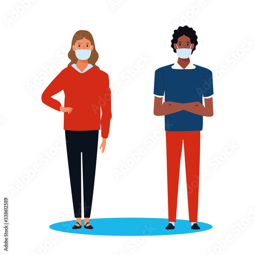 interracial couple using face mask for covid19