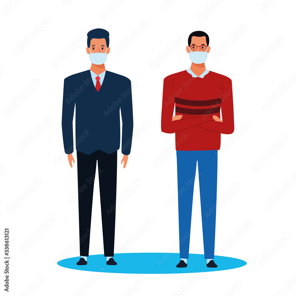 Obraz premium men using face mask for covid19 character