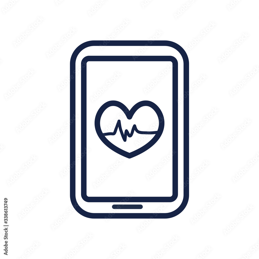 smartphone with cardio heart icon on screen, line style smartphone with cardio heart icon on screen, line style
