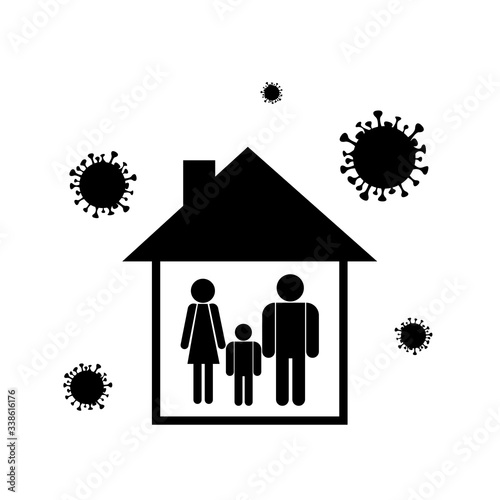 Stay at home icon vector illustration isolated on white background. Family protection sign, safety from virus. Family inside and virus outside