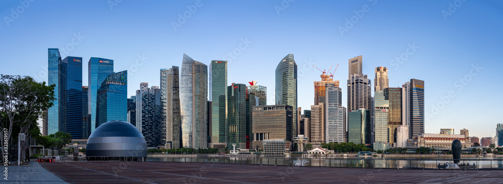 Wide panorama of Singapore Marina Bay area in the morning