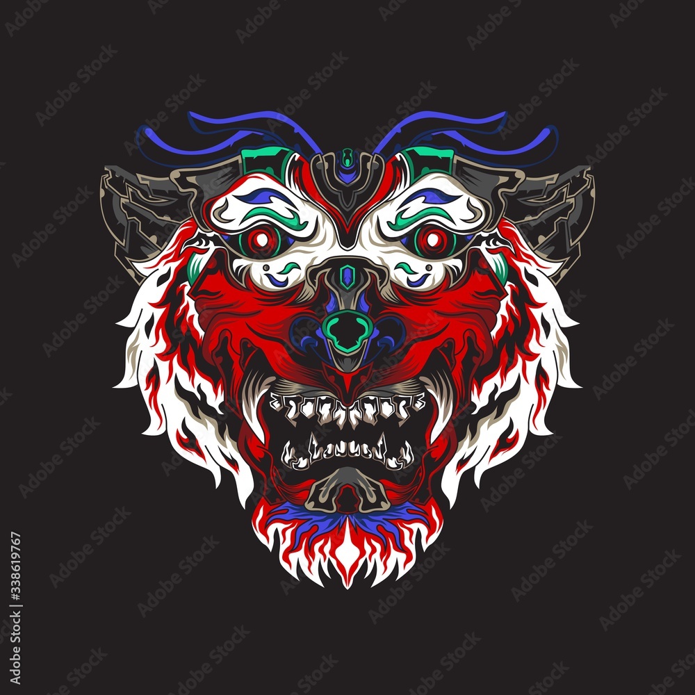 Tiger warrior with demon mask vector illustration