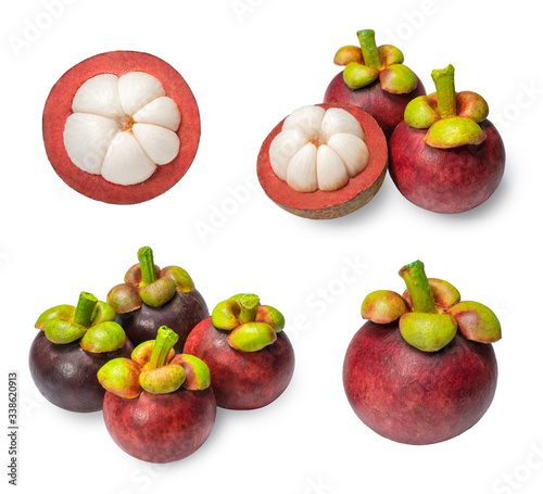 Mangosteens isolated on white background, Mangosteens the Queen of fruits. Isolated mangosteens collection. 