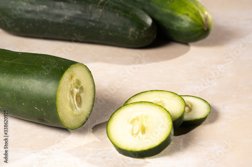 fresh cucumber, sliced ​​cucumber, isolated on white.