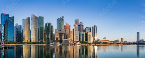 Wide panorama of Singapore Marina Bay area in the morning