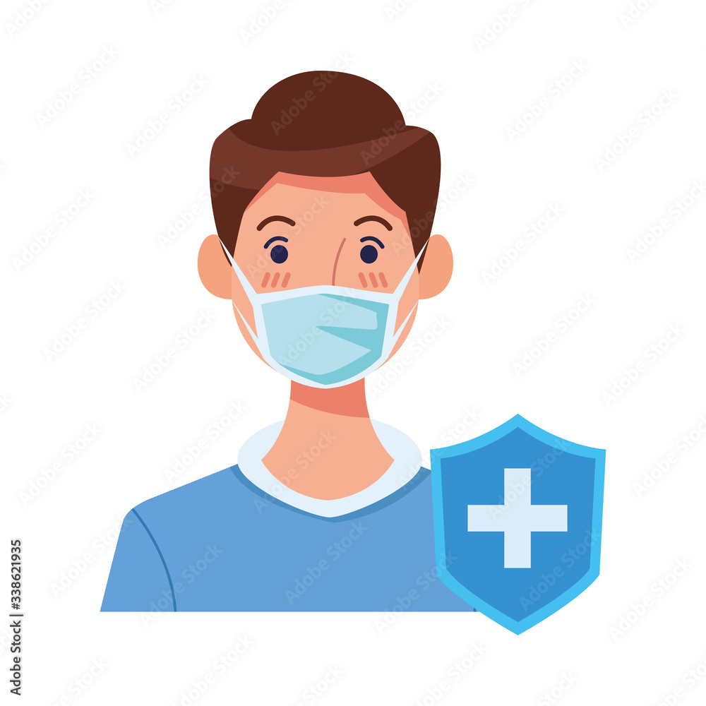 man using face mask with shield character man using face mask with shield character