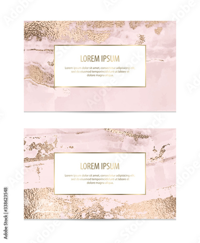 Marble business cards with gold texture.