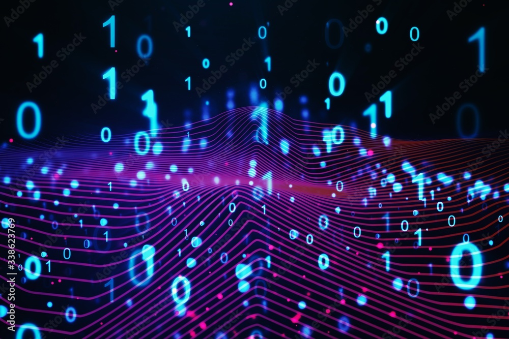 Obraz premium Binary computer code on blue background. 01 numbers pattern. Data and technology texture. 3D Rendering