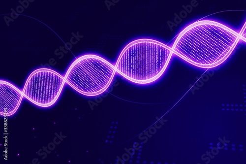 Glowing DNA symbol on blue background, closeup. 3D Rendering © Pixels Hunter
