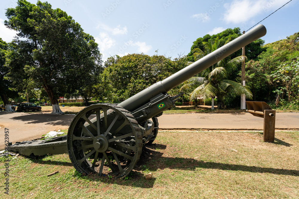 Old cannon in the middle of Vila dos Remedios at Fernando de Noronha, a Unesco World Heritage site