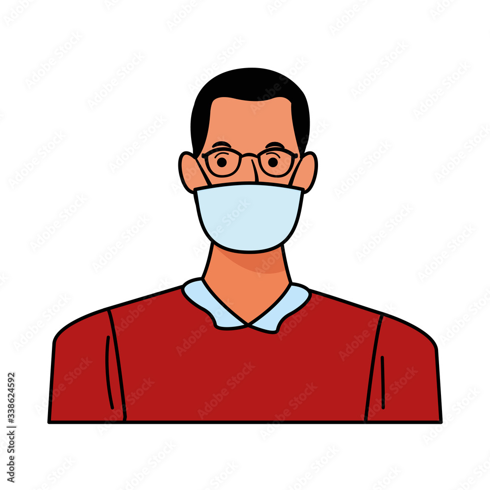 man using face mask and glasses for covid19 character
