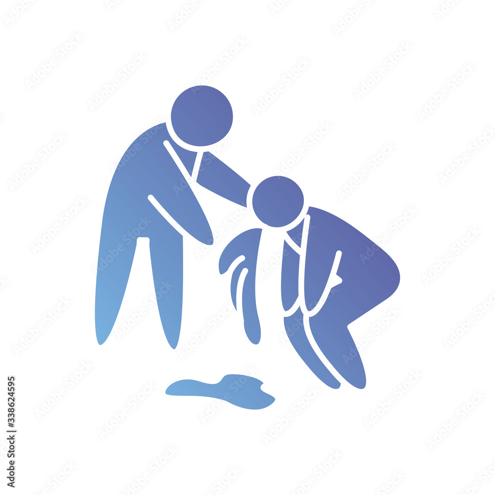 pictogram man helping a sickness man vomiting icon, gradient style pictogram man helping a sickness man vomiting icon, gradient style