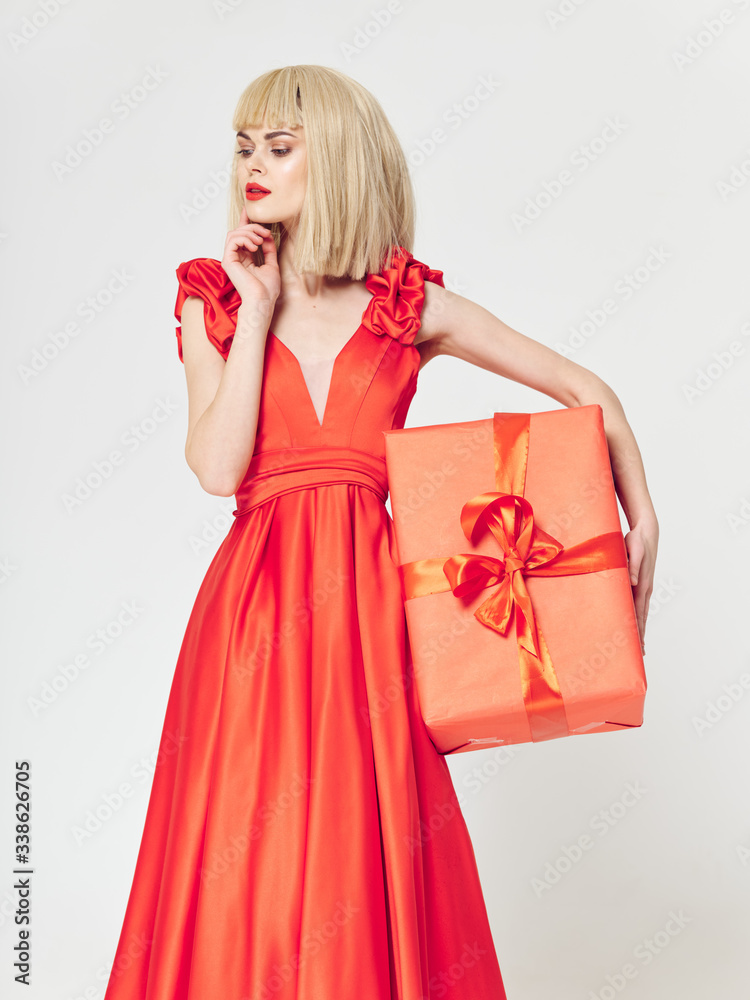 woman in red dress
