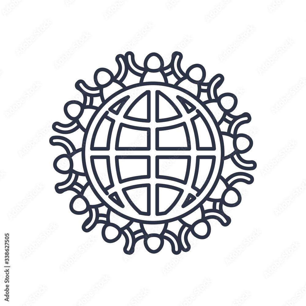 charity donations concept, global sphere with people around, line style charity donations concept, global sphere with people around, line style