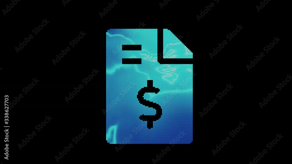 The symbol file invoice dollar is assembled from small balls. Then it shimmers with blue. It crumbles and disappears. In - Out loop. Alpha channel Premultiplied - Matted with color black The symbol file invoice dollar is assembled from small balls. Then it shimmers with blue. It crumbles and disappears. In - Out loop. Alpha channel Premultiplied - Matted with color black