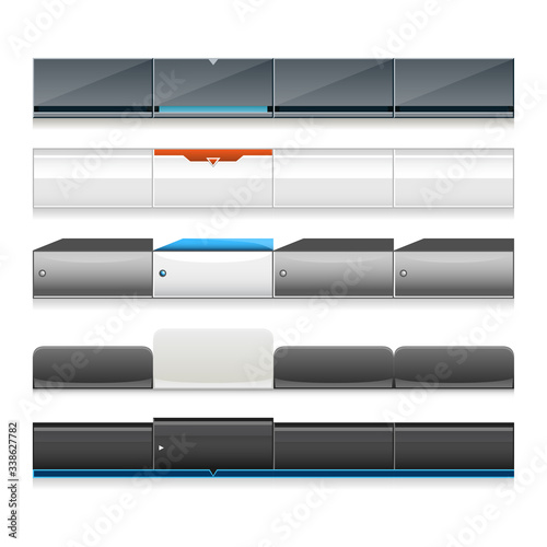 Vector set of mixed website and app menus with distinctive mouse over tabs. Easily editable and isolated on white.