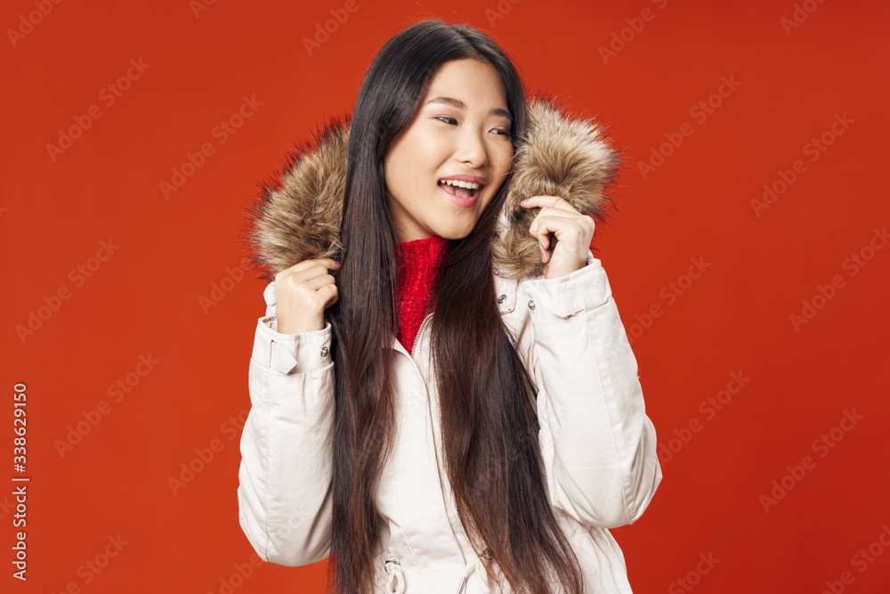 young woman in fur coat