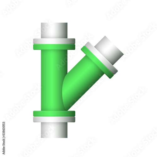 Pipe vector. Connection by flange fitting. For pipeline construction to transport liquid or gas in industry i.e. crude, oil, natural gas. Also water supply infrastructure in plumbing and irrigation.