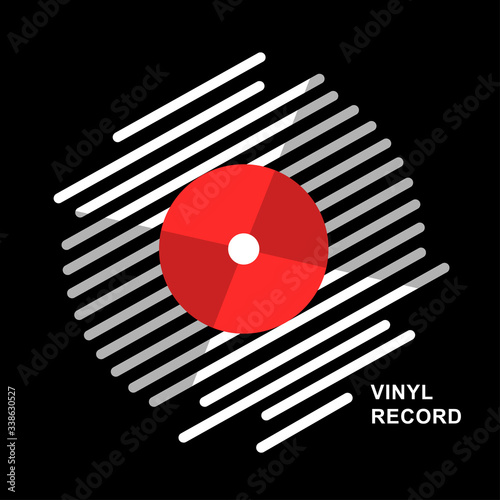 abstract line vinyl record music vector with vinyl record word on black background