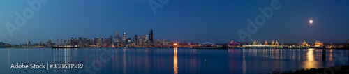 Seattle at Dusk with Full Moon © Brad