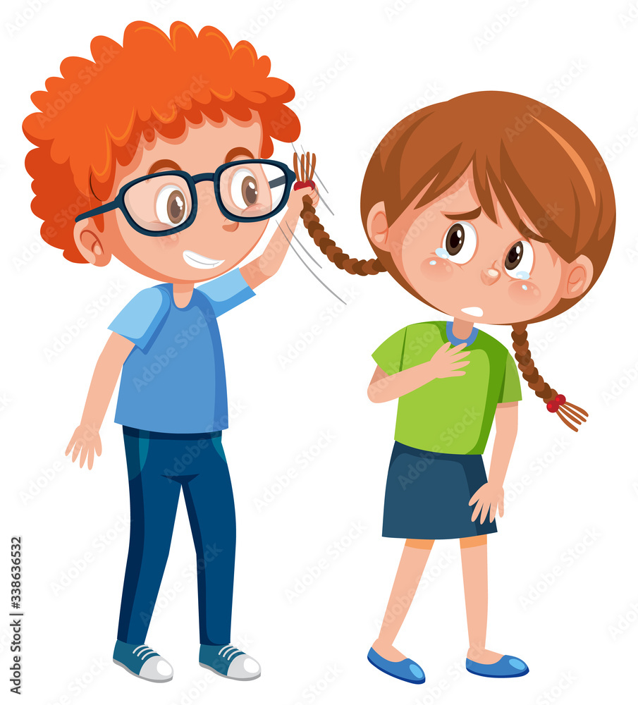 Domestic violence with kid bullying the others on white background Domestic violence with kid bullying the others on white background