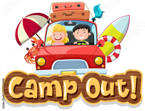 Font design for camp out with tent in the park