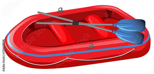Rubber boat with paddles on white background