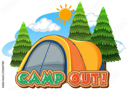 Font design for camp out with tent in the park