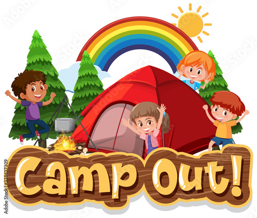 Font design for camp out with tent in the park