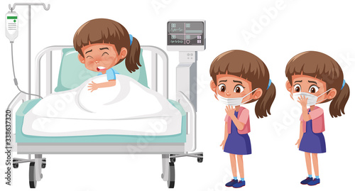 Sick girl in hospital bed
