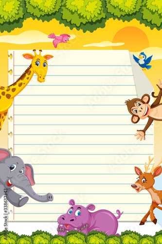 Photography Border template design with many wild animals in background