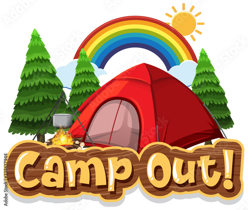 Font design for camp out with tent in the park