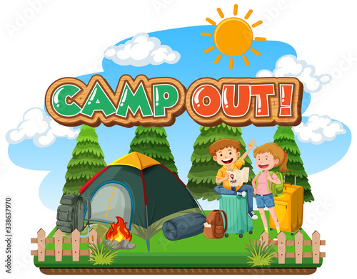 Font design for camp out with tent in the park