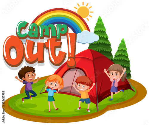 Font design for camp out with tent in the park