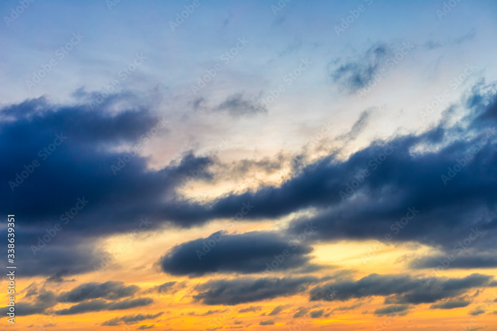 Fototapeta premium Sky with cloud and sun ray yellow and blue color background. With copy space for text or design.