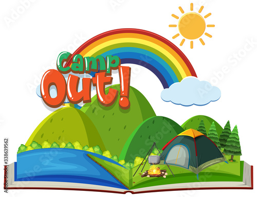 Font design for camp out with tent in the park