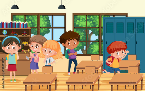 Scene with kid bullying their friend in classroom